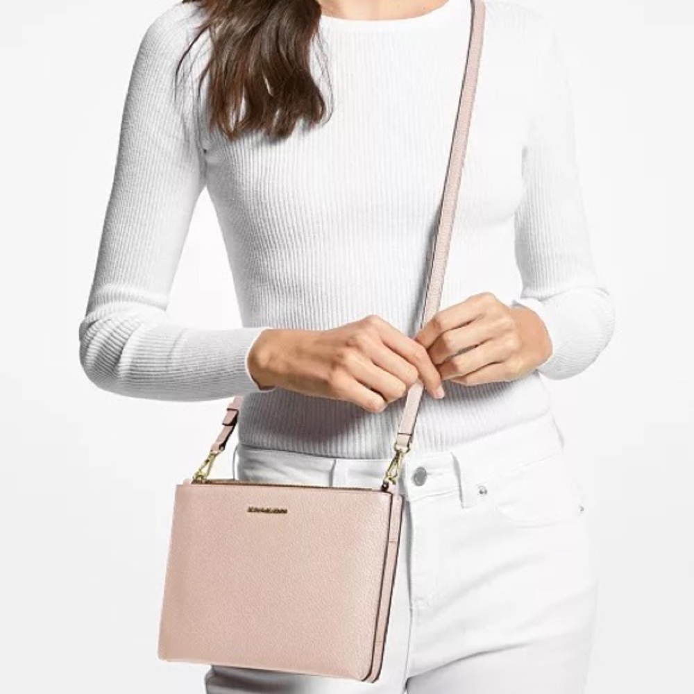 White Signature Double Pouch Crossbody by MICHAEL Michael Kors